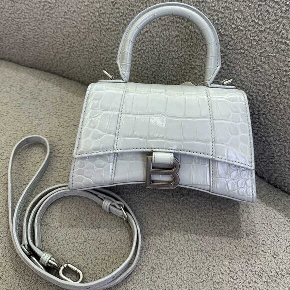 Balenciaga 98% new crocodile embossed mist blue XS hourglass bag small - Picture 1 of 8